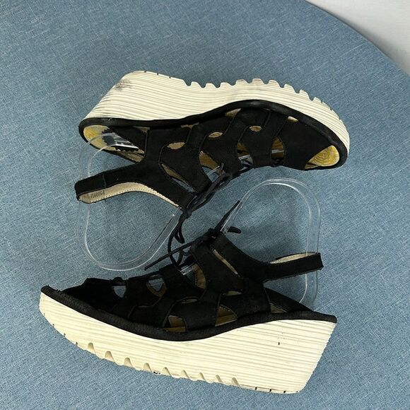 Fly London Black Yexa Lace-up Gladiator Platform Wedge Sandals Size 6-6.5 - Picture 6 of 9